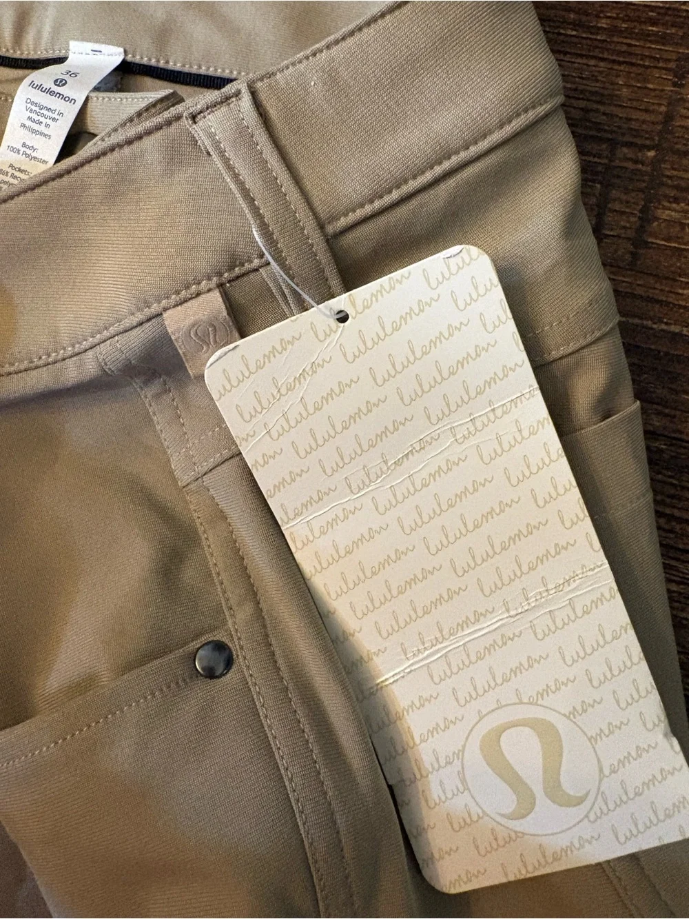 Lululemon ABC Classic-Fit Pant Men 36 Khaki New Warpstreme Reflective Cuffs